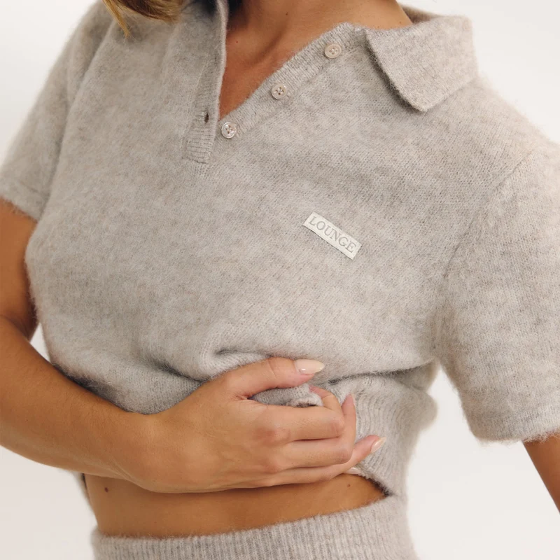 Gestrickter Poloshirt - Hellbraun