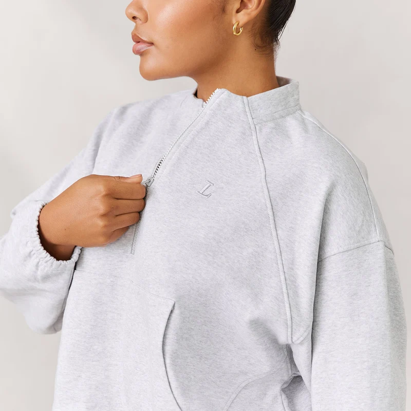 Varsity Pullover mit Viertel-Zip - Eisgrau