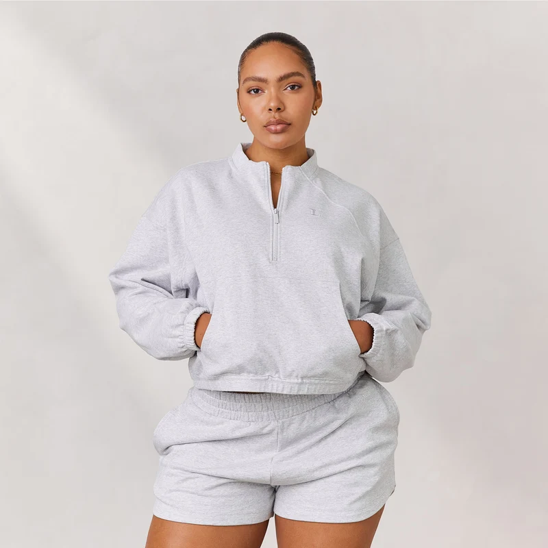 Varsity Pullover mit Viertel-Zip - Eisgrau