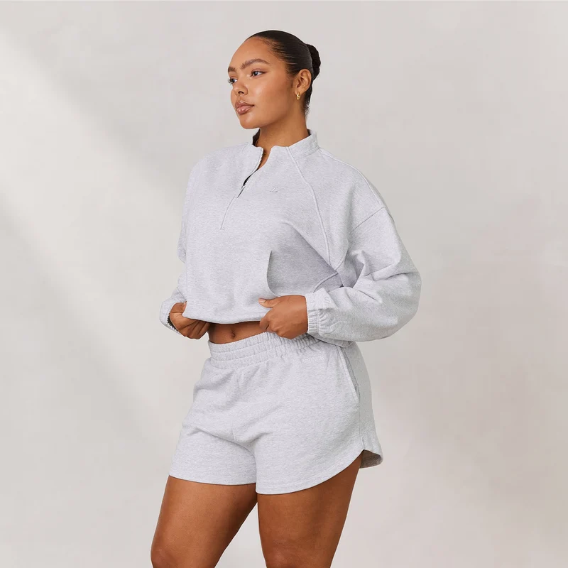 Varsity Pullover mit Viertel-Zip - Eisgrau