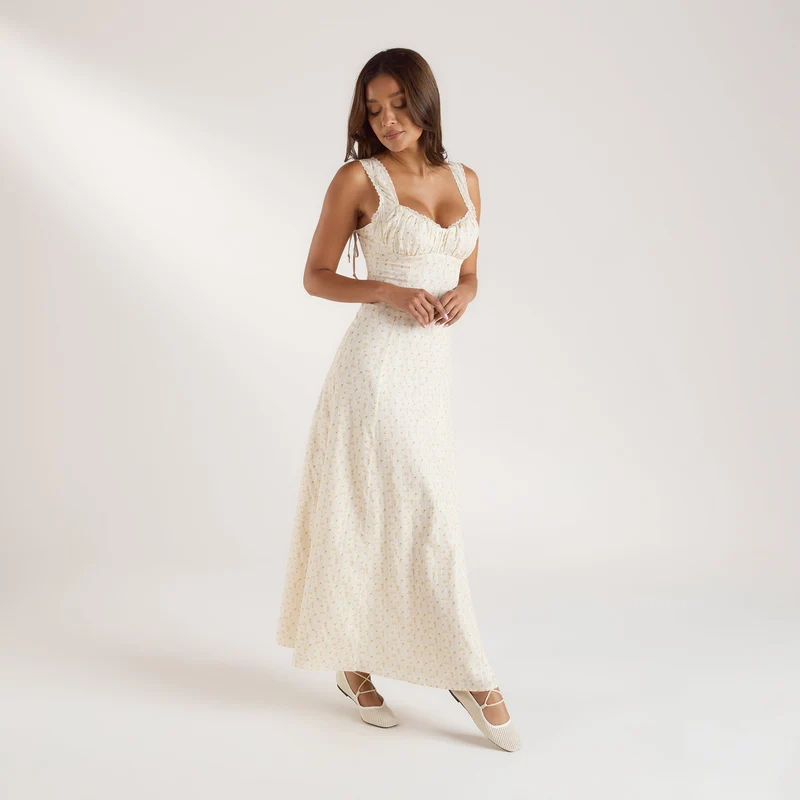 Maxikleid mit Korsettrücken - Pfirsichblüte