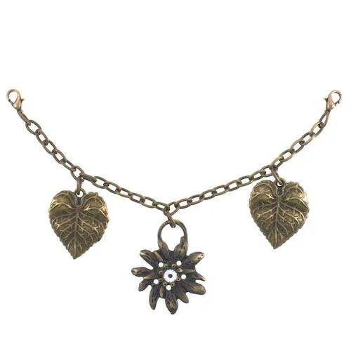 Charivari Edelweiß und Blatt Rot Altgold – Metallanhänger TA-257