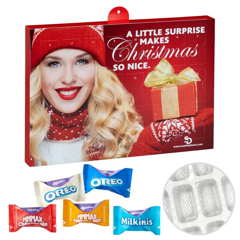 Premium-Adventskalender mit Milka Favourites, individualisierbar