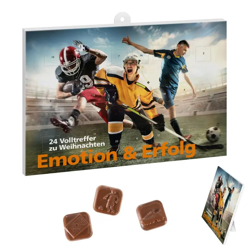 Fußball-Themen Adventskalender mit Schokolade & individuellem Druck - Sportlicher Weihnachtsspaß