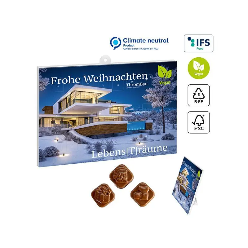 Öko-freundlicher veganer Classic-Schoko-Adventskalender, bedruckbar