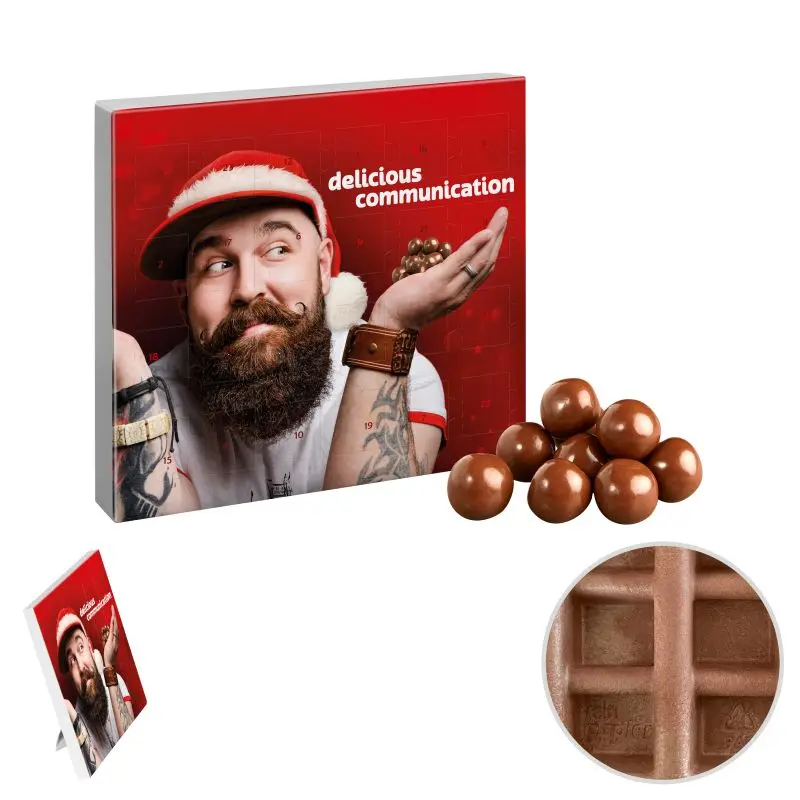 Öko-freundlicher Mini-Adventskalender mit Schokoknusperkugeln, bedruckbar