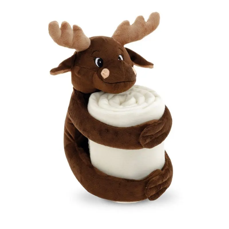 MOOSE Polarfleecedecke mit Plüschtier (180 g/m²) - Kuschelige braune Decke für Kinder