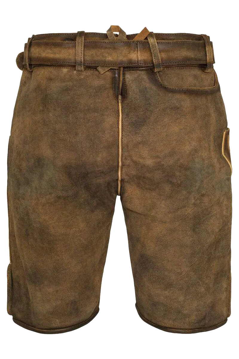 Trachtenlederhose Herren kurz mit Hirschkopf-Stickerei