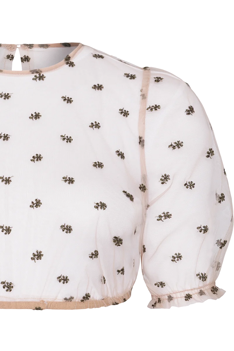 Dirndlbluse transparent mit floraler Stickerei