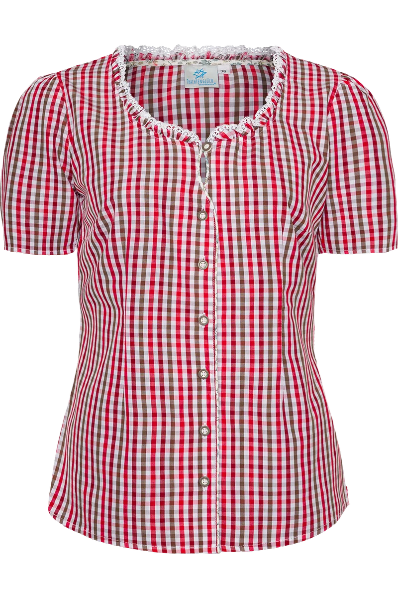 Karierte-Miederbluse mit Rüschenausschnitt - rot
