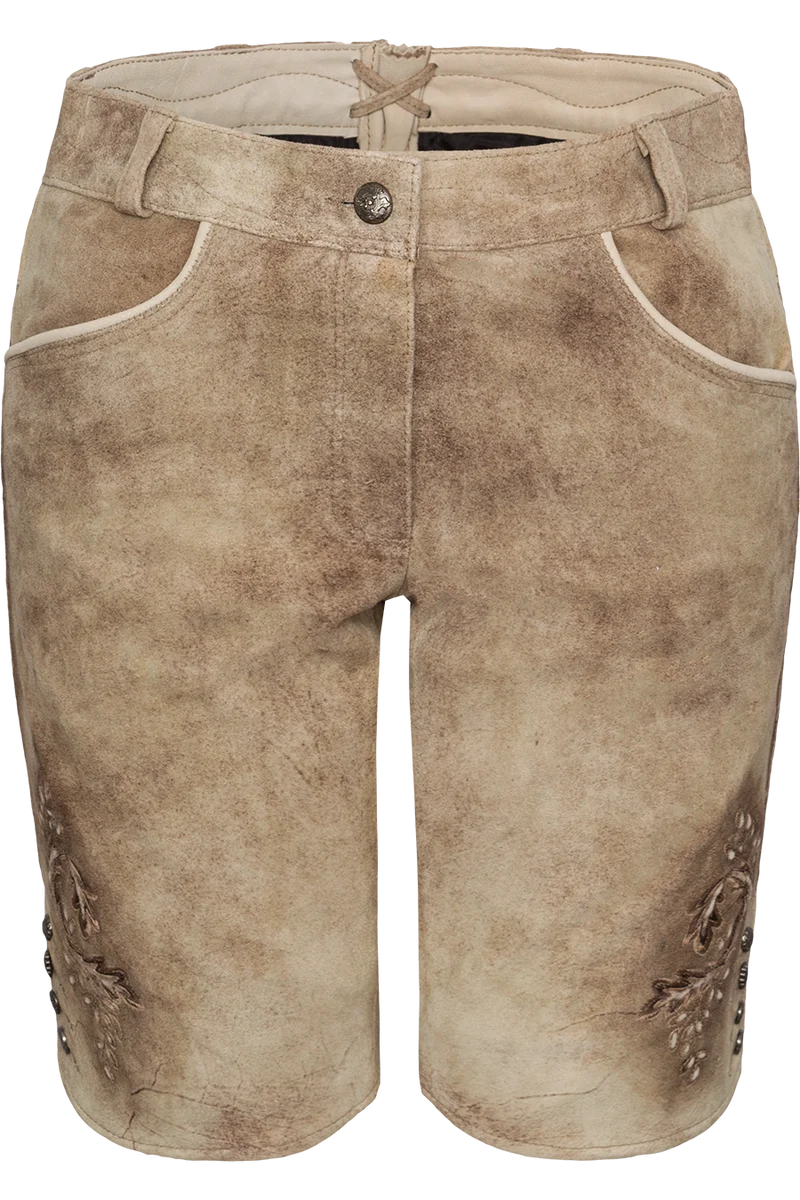 Kurze Damen-Lederhose mit erhabener Stickerei