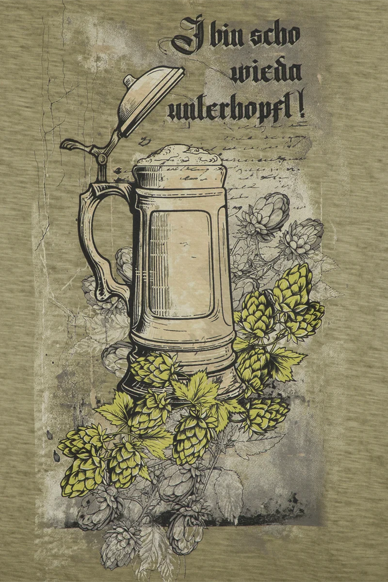 Herren Shirt Biermotiv 'I bin scho wieda unterhopft'