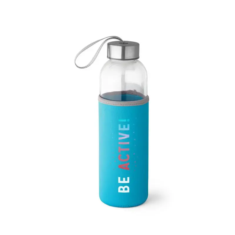 RAISE Sport-Trinkflasche aus Glas & Edelstahl, 520 ml - Hellblau, robust