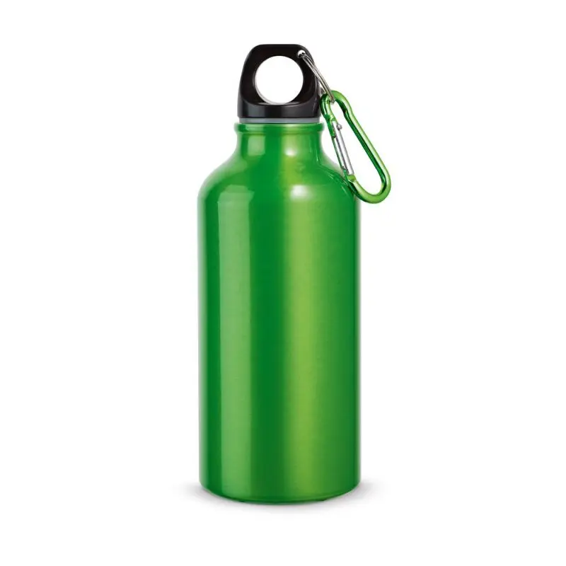 Robuste Aluminium-Trinkflasche 400ml mit praktischem Karabiner in Hellgrün
