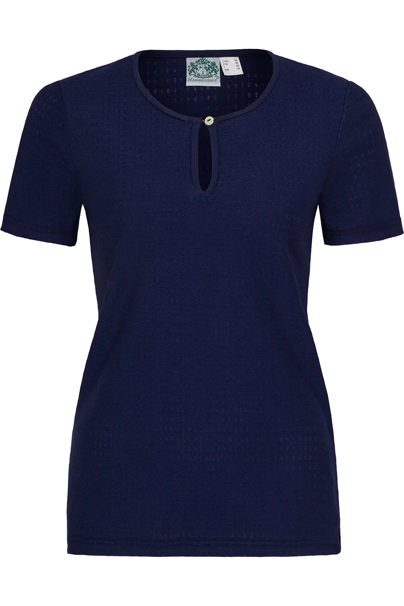 Damen Bluse mit Rundhalsausschnitt und Zierknopf