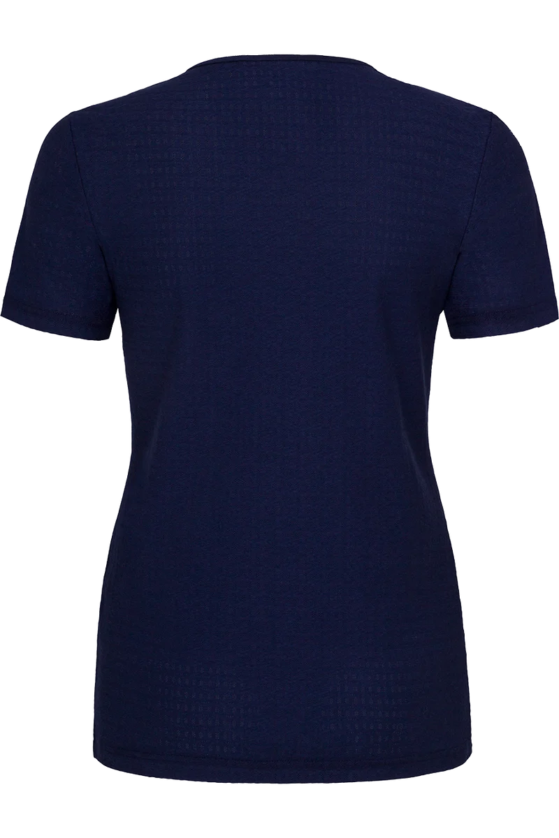 Damen Bluse mit Rundhalsausschnitt und Zierknopf
