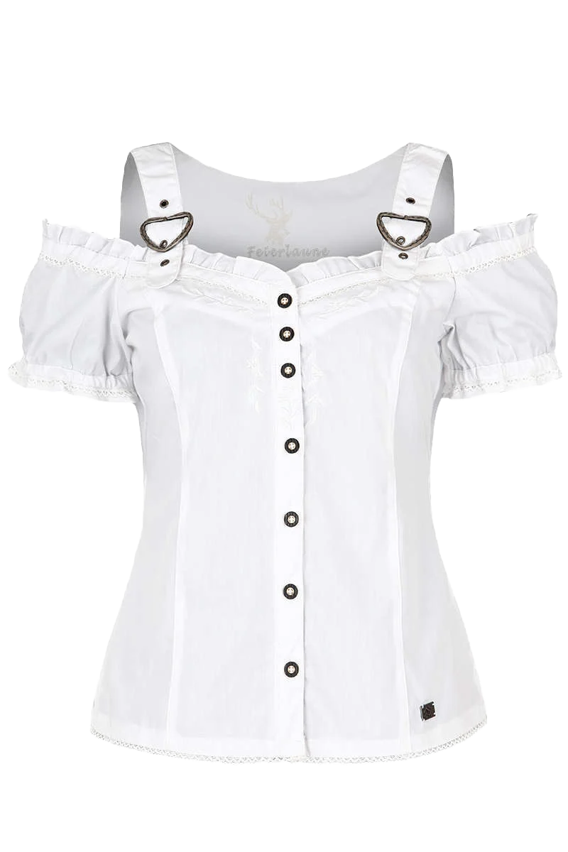 Carmenbluse mit Stickerei kariert