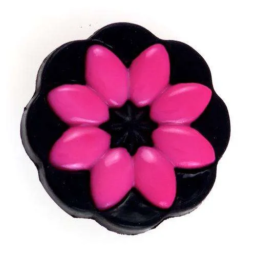 Ösenknopf Blumen Schwarz-Rosa – Kunststoffknopf BL-100