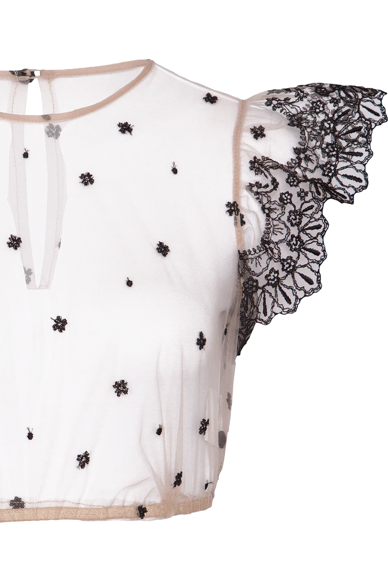 Dirndlbluse transparent mit Flügelärmel