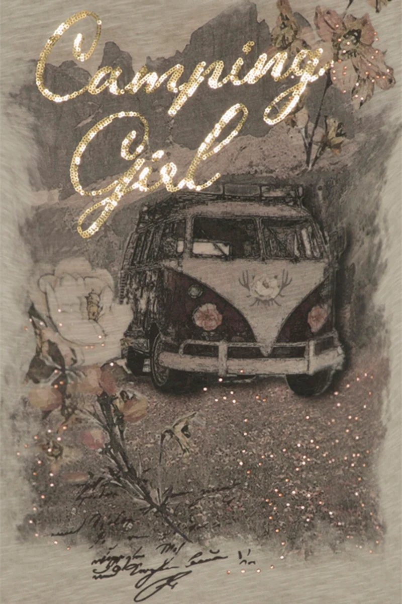 Damen T-Shirt 'Camping Girl' mit Pailletten