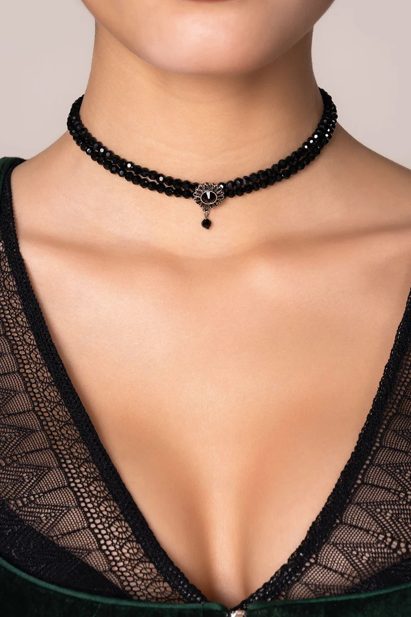 Damen Kropfkette aus Perlen - schwarz