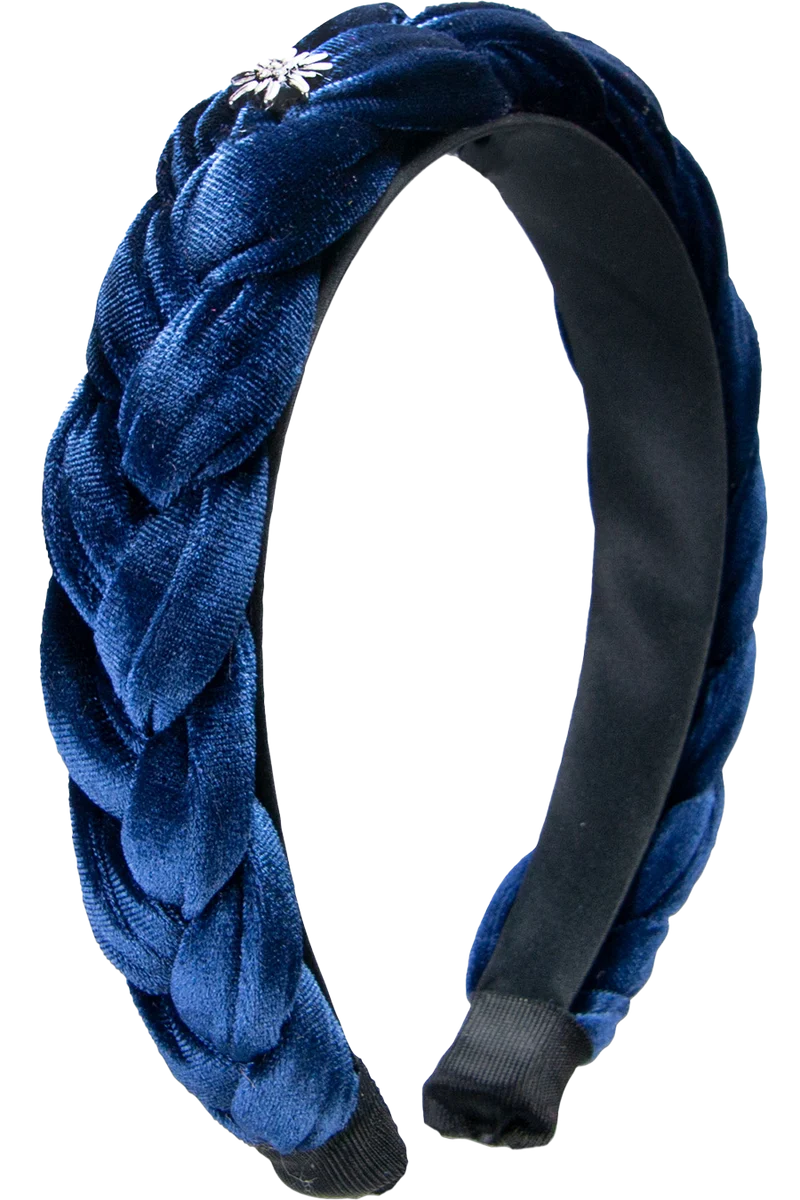 Samt Haarreif geflochten mit Strass-Edelweißblüten - blau