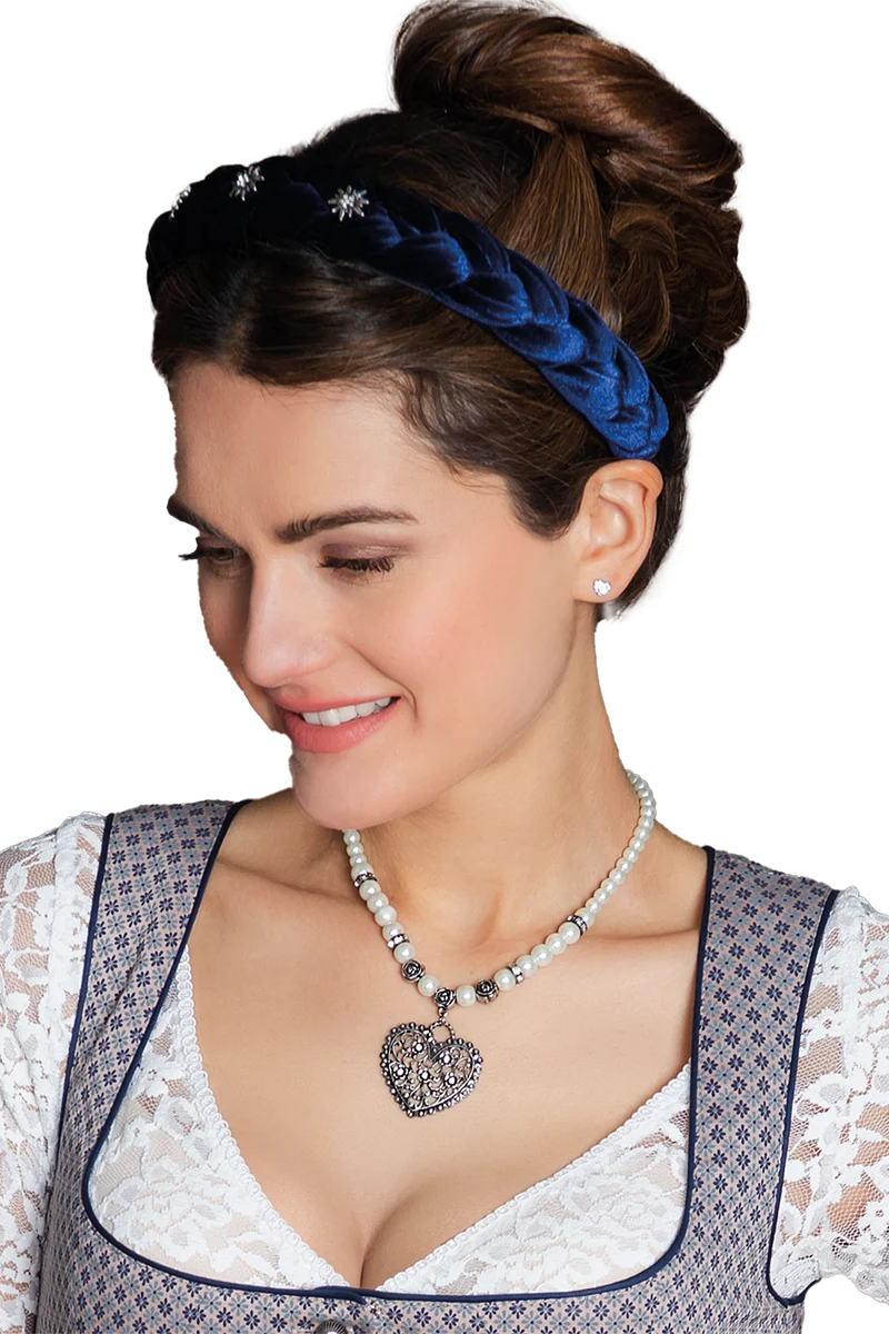Samt Haarreif geflochten mit Strass-Edelweißblüten - blau