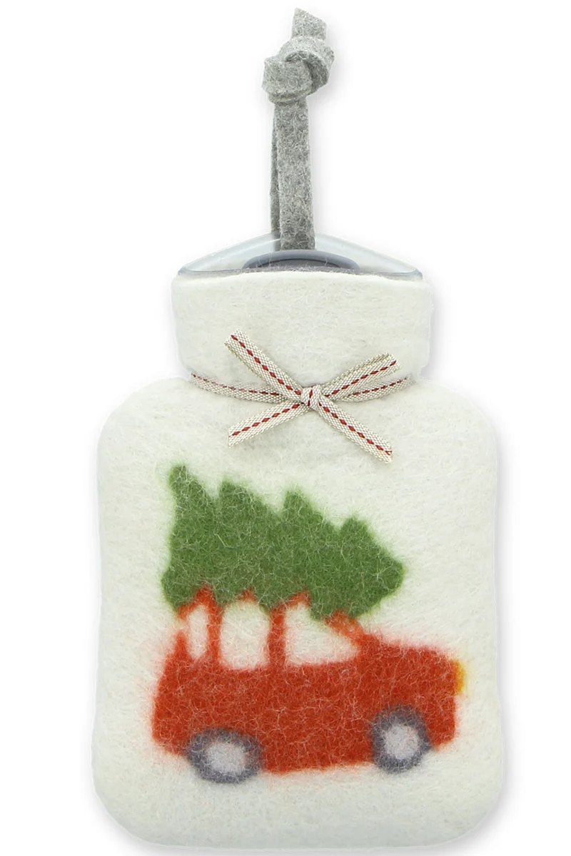 Mini-Wärmflasche aus Merinowolle mit Weihnachtsauto - pelican