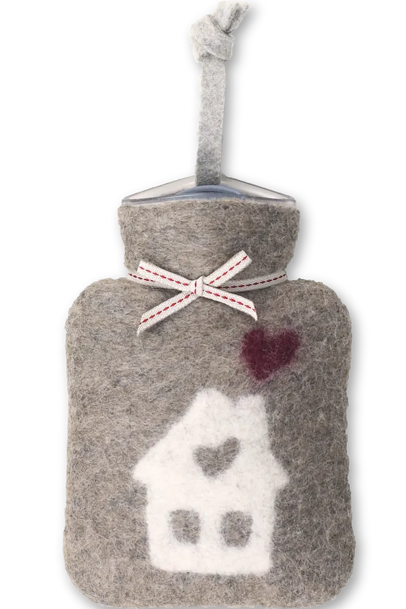 Mini-Wärmflasche aus Merinowolle mit Häuschenmotiv - cashmere