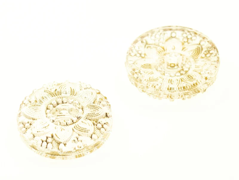 Blütenknopf transparent Weiß-Gold – Kunststoffknopf KD-18