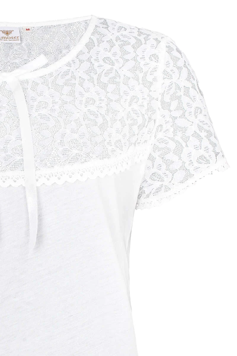 Damen Trachten T-Shirt Spitzeneinsatz