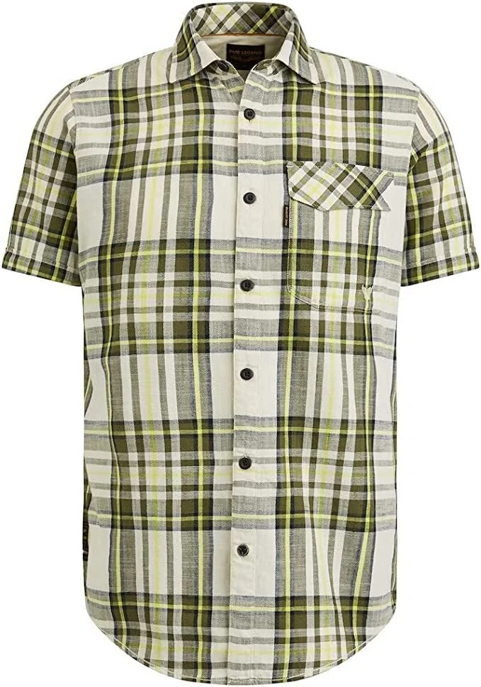 PME Short Sleeve Shirt Slub Check Ruby
