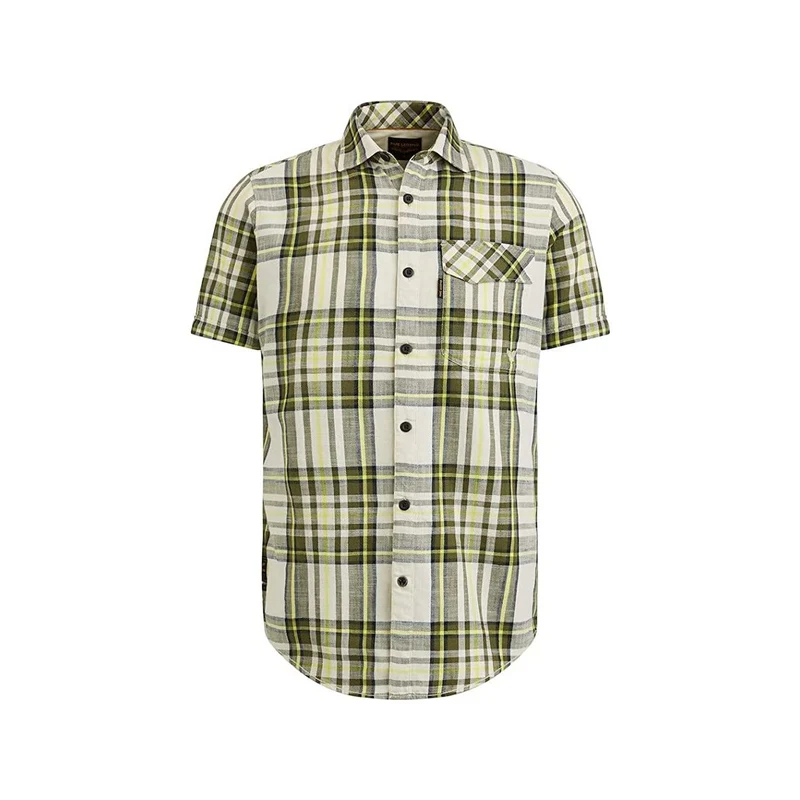 PME Short Sleeve Shirt Slub Check Ruby