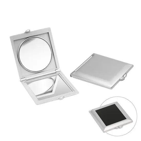 Zweiseitiger Taschenspiegel – Silber und Schwarz – Kompakter Handspiegel