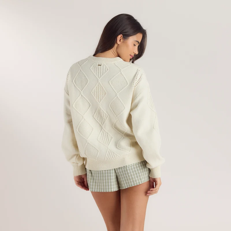 Zopfmuster-Pullover - Crèmefarbe