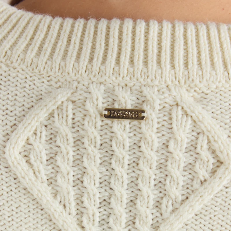 Zopfmuster-Pullover - Crèmefarbe