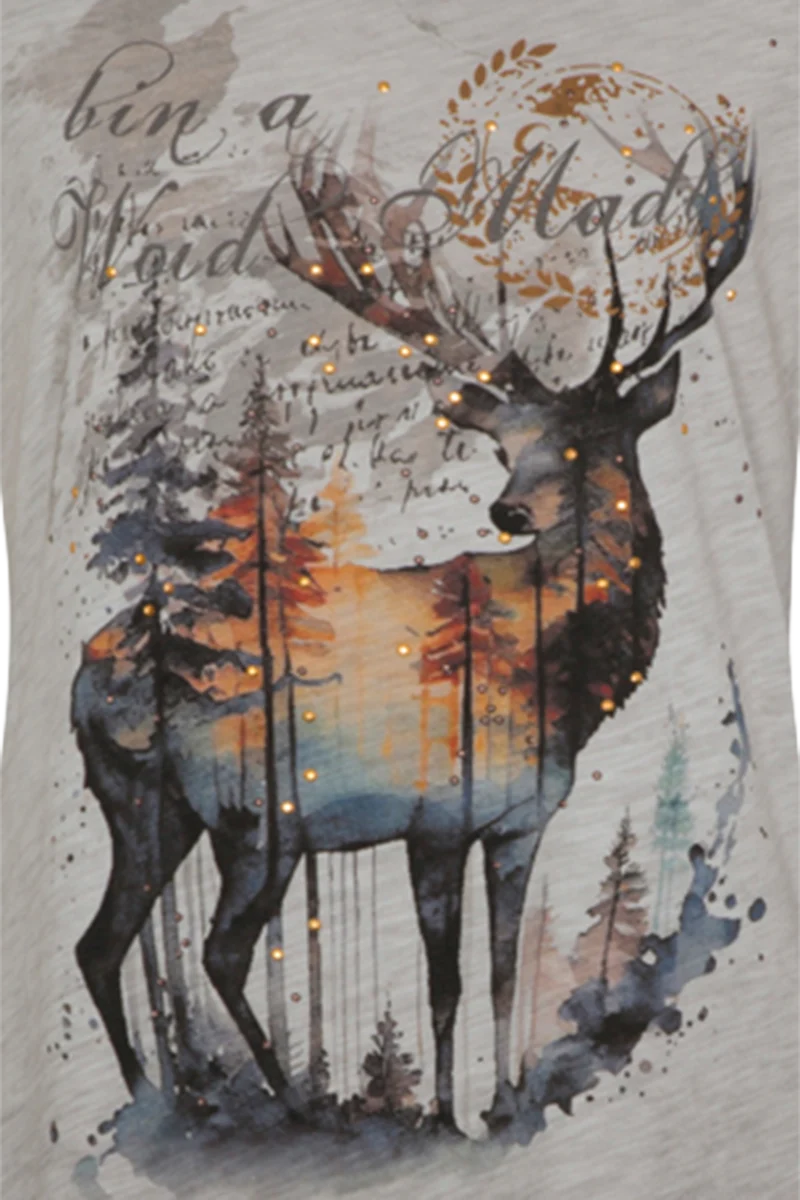 Damen T-Shirt mit Hirschdruck 'bin a Woid Madl'