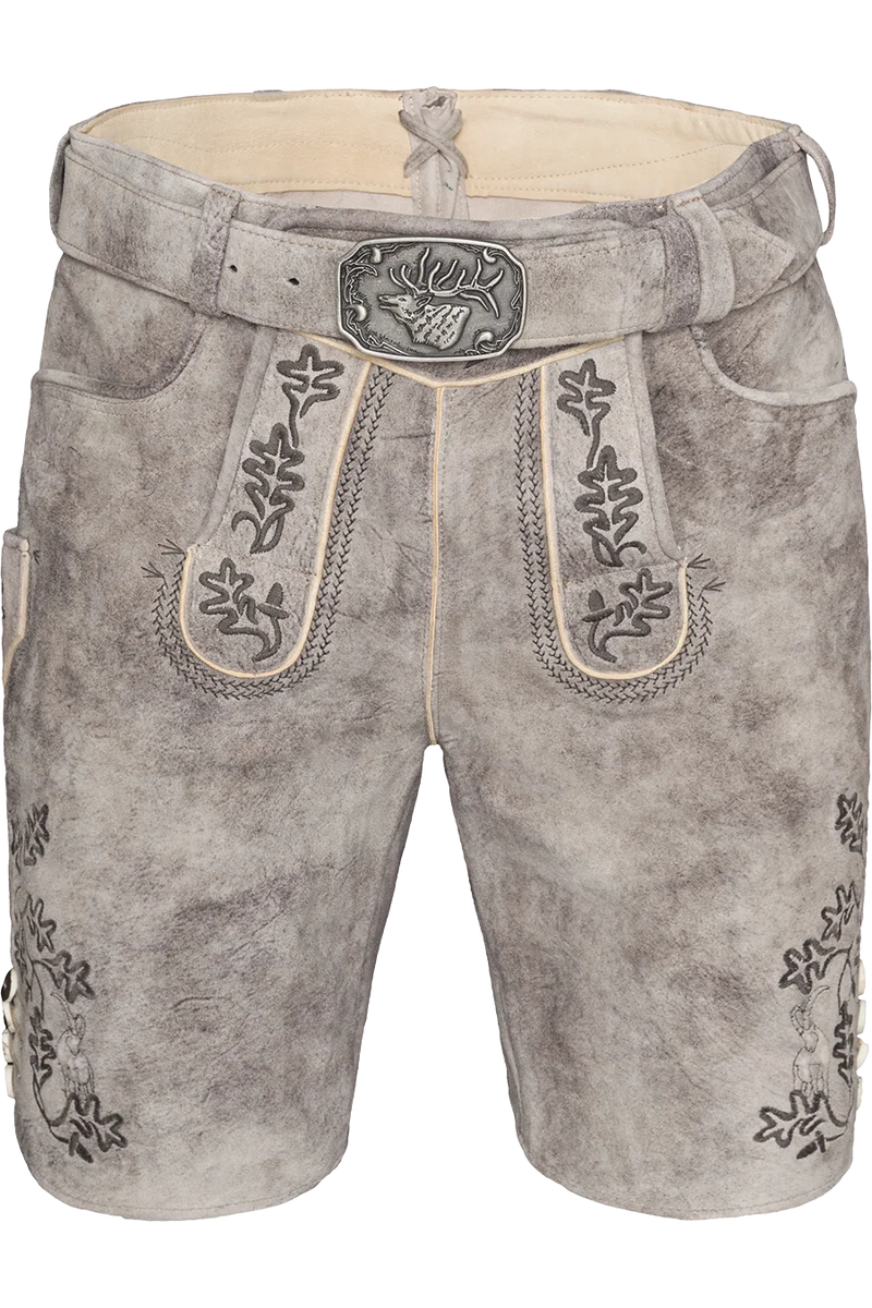 Herren Lederhose kurz bestickt und mit Gürtel