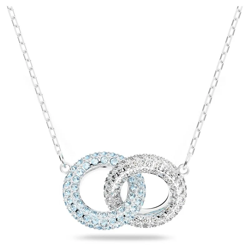 Swarovski Damen Halskette Stone Pavé, Verflochtene Ringe, Blau, Rhodiniert 5642883