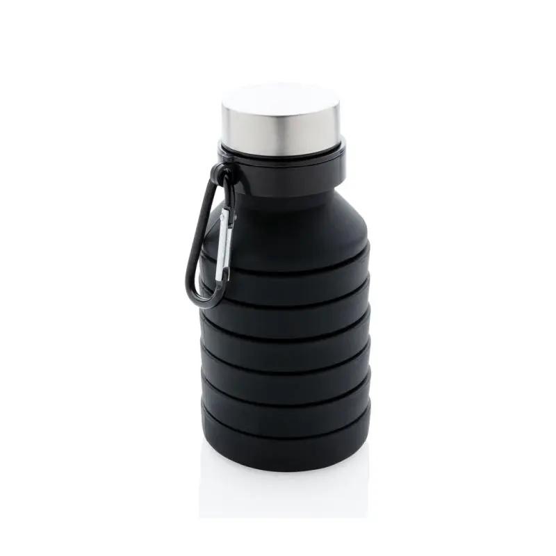 Faltbare Silikon-Wasserflasche, Auslaufgeschützt, 500ml, Schwarz