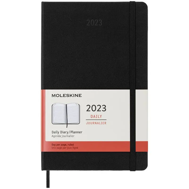 Moleskine 12M Hardcover Tageskalender L - Schwarz, Premium Planer
