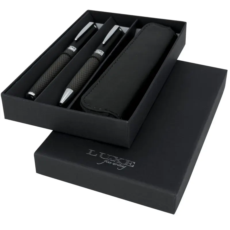 Carbon Duo Kugelschreiber-Set mit Etui - Schwarz mit Schwarzer Mine