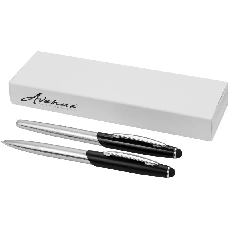Elegantes Geneva Stylus Schreibgeräte-Set – Silber-Schwarz mit blauer Mine für stilvolles Schreiben