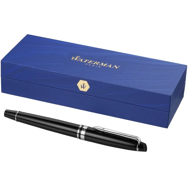 Waterman Expert Füllfederhalter - Schwarz mit Chromdetails, Blaue Mine