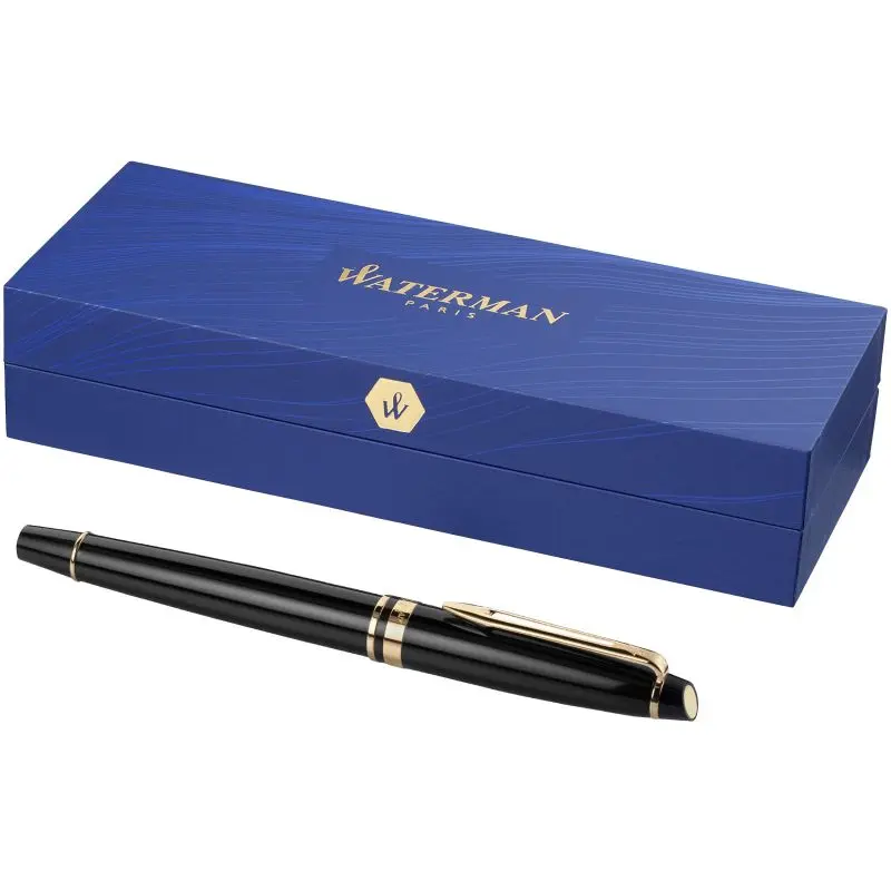 Waterman Expert Tintenroller - Elegantes Schwarz-Gold Design, Schwarze Mine