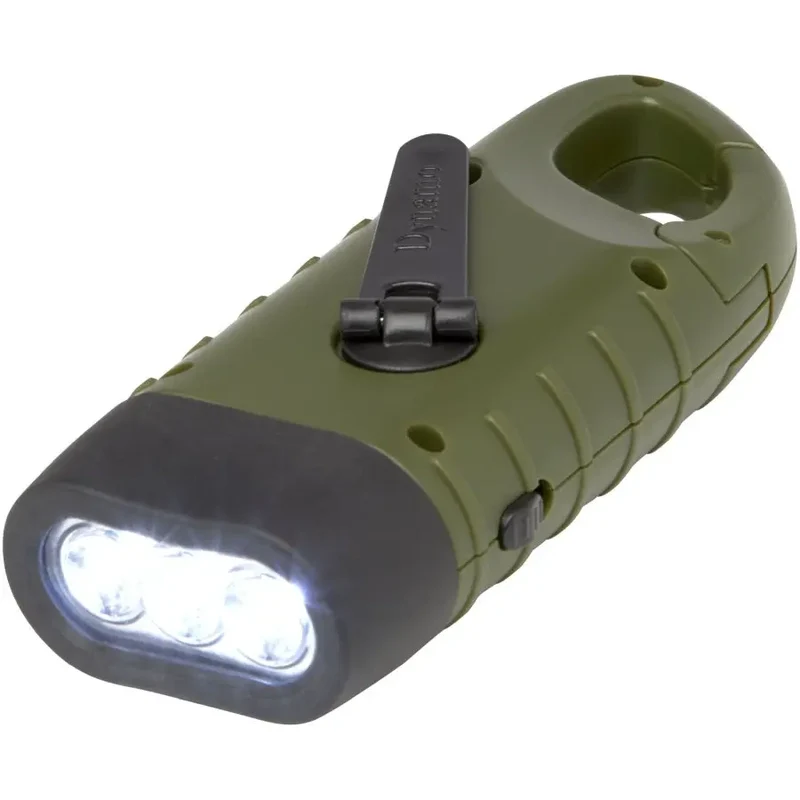 Helios Solar-Dynamo-Taschenlampe, recycelter Kunststoff, Karabiner – Armeegrün