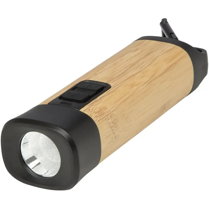 Kuma Taschenlampe aus Bambus und recyceltem RCS-Kunststoff mit Karabinerhaken - Natur, umweltfreundlich und praktisch