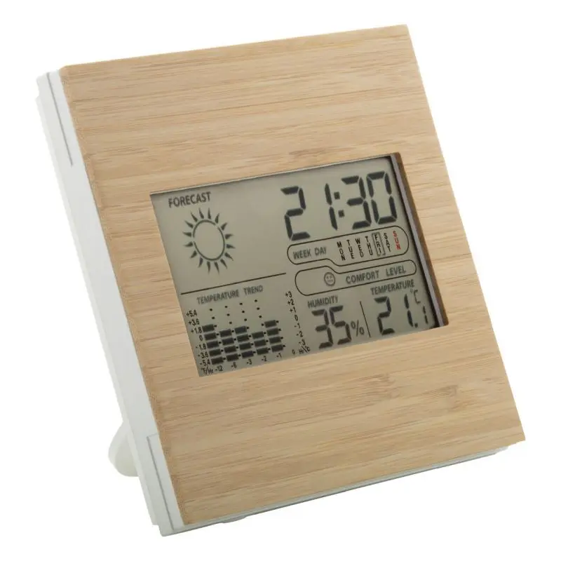 Boocast Wetterstation - Natürliche Holz Thermometer, Hygrometer und Uhr für Innenräume
