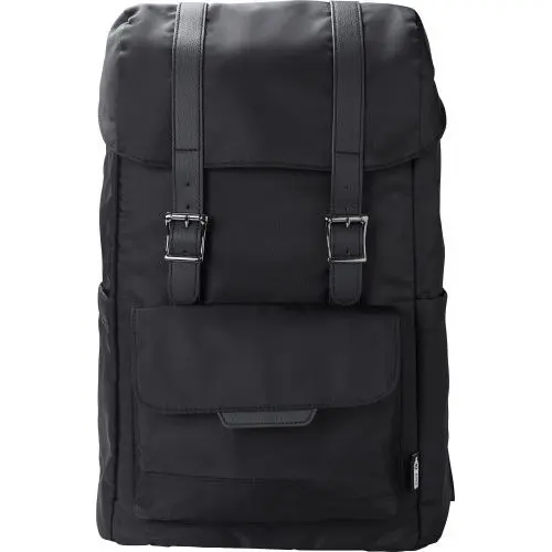 Marlowe Schwarzer Rucksack aus 290T rPET Twill Polyester mit Lasche – Elegant und Funktionell