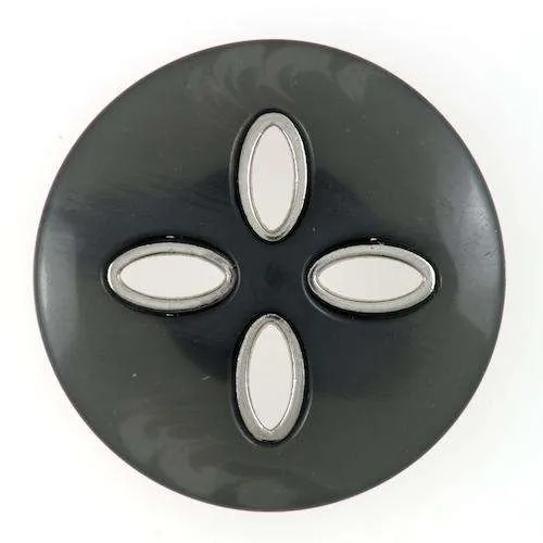 4-Loch Knopf Blume mit Metalleinsätzen Grau – Metallimitatknopf KG-101